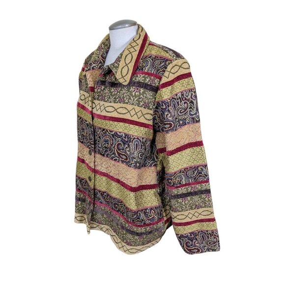 Vintage Alfred Dunner Womens Blazer Jacket Shacket Size 16 Gold Tapestry Boho - Picture 3 of 6